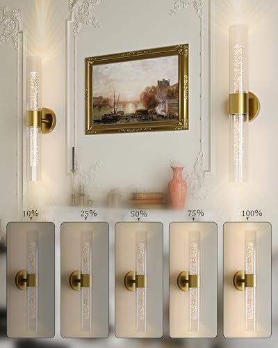 Easy Install Battery Operated Wall Sconce, Rechargeable Wireless Wall Sconces Set of Two 10000mAh 3000K/4500K/6000K Timer Function Battery Operated Wall Light with Remote Control for Living Room Gold
