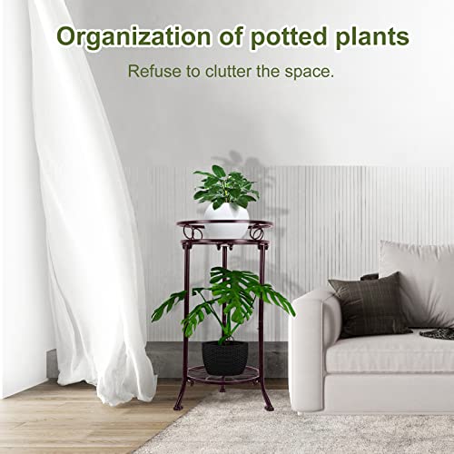 Metal Plant Stands Indoor, 2 Tier Tall Potted Plant Stand Flower Pot Rack Holder Heavy Duty Outdoor Model Plant Stand 20.3"(Bronze) #TOP3