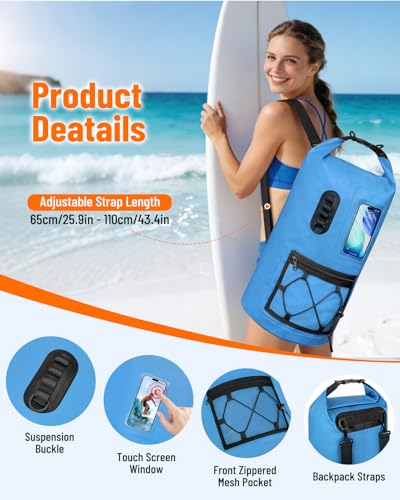 Mochila Bolsa Seca Impermeable con Funda de Teléfono Impermeable y Capacidad de 20L miniatura 4