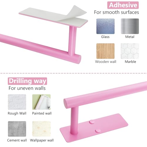 Image of Pink Paper Towel Holder, Self Adhesive Paper Towels Roll Holders Under Cabinet, Stainless Steel Wall Mount Towel Paper Holder for Kitchen, Bathroom