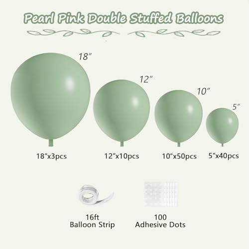 Image of 108Pcs Double Stuffed Dusty Green Balloon Garland Arch Kit
