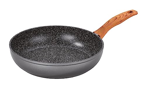 STONELINE Back to Nature Schmorpfanne 28 cm, Made in Germany, hoher Rand, hohe Pfanne für öl- und fettfreies Braten, antihaft beschichtet mit echten Steinpartikeln, Induktion