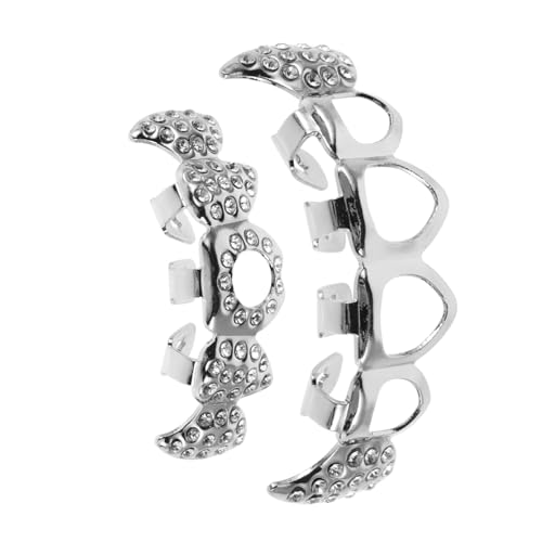 JEWEDECO 中空デザインのシルバーグリル歯 ゴールドラインストーン付き ヒップホップコスプレ用 歯キャップ アクセサリー 男性用 ラッパー風 ハロウィンパーティー向け