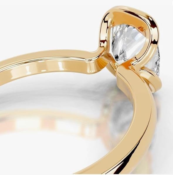 2 Ct Elongated Cushion Cut Engagment Ring Half Bezel Solitaire Diamond Wedding Ring for Women,14KT Gold Plated,Gifted For Her,Size 3-14.
