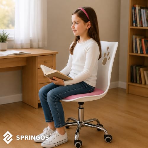 Chaise bureau enfant ergonomique réglable Blanc/Rose SPRINGOS