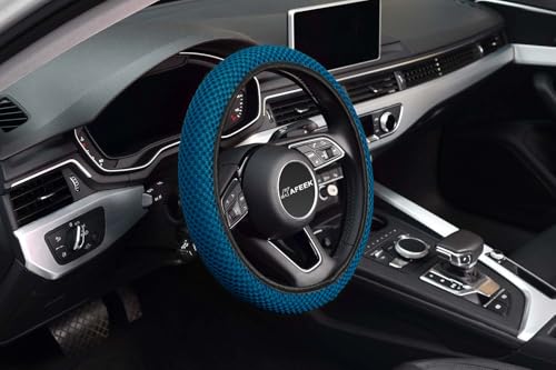 Image of KAFEEK Elastic Stretch Steering Wheel Cover, Breathable Ice Silk Microfiber, Non-Slip Grip, Warm in Winter and Cool in Summer, Odorless, Car Accessories Fit Cars, Sedans, SUVs, Sky Blue