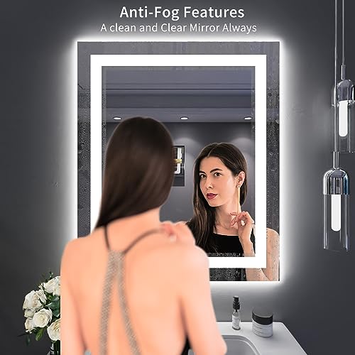 LOAAO 30X36 LED Bathroom Mirror with Lights, Anti-Fog, Dimmable, Backlit + Front Lit, Lighted Bathroom Vanity Mirror for Wall, Memory Function, Tempered Glass, Shatter-Proof, ETL Listed