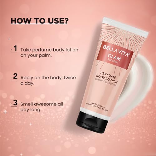 Image of Bella Vita Luxury Glam Woman Perfume Body Lotion for Nourishing, Hydrating, Soft, Supple,Healthy Skin with Argan Oil and Shea Butter 200 Ml
