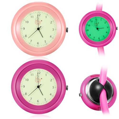 Dansydaisy 2 Pcs Glow in The Dark Stethoscope Watch Nurse Gift Clip on Pocket Watch with Second Hand Medical Accessories Gifts for Nursing Student Doctor Clinic (Pink Rose Pink)