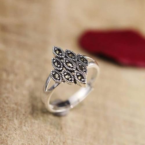 Bague réglable diamant et marcassite en argent résistant S925