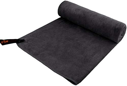 SUNLAND Microfiber Gym Bath Towel Ultra Soft Travel Camping Towel Super Absorbent Swimming Sport Towel with Carry Bag for Adults and Children 24inchX48inch Black
