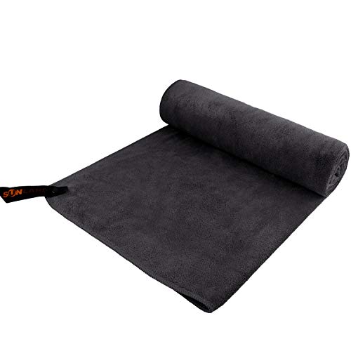 Sunland Microfiber Gym Bath Towel Ultra Soft Travel Camping Towel Super Absorbent Swimming Sport Towel With Carry Bag For Adults And Children 24Inchx48Inch Black #TOP9