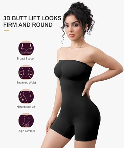 Image of Women's Strapless Shapewear Bodysuit for Women Tummy Control Shapewear, Seamless Body Shaper with Removable Straps