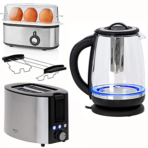 TronicXL 2-Schlitz Toaster 1000W mit Brötchen-Aufsatz + Eierkocher + Wasserkocher mit einstellbarer Temperatur + Tee…