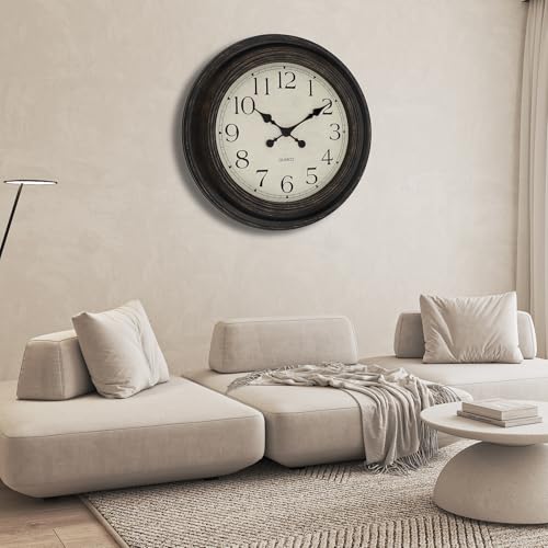 Image of Foxtop Extra Large Wall Clock Silent Battery Operated Clock, 23 inch Bronze | Non-Ticking, Round, Classic, Vintage, Retro Clock, Easy to Read, Living Room, Bedroom, Office