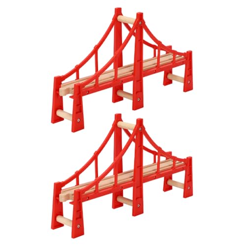 DIYEAH 2pcs Track Train Bridge Toy Red Railway Expansion Accessories for Boys Wooden Child, 31.00X19.00X4.00CM