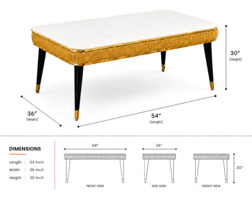 Image of WOODEN SPACE 4 Seater Wooden Dining Table Set | Urban Marble Top Dining Table with Chairs for Dining Room & Kitchen (Modern Zyro Yellow) (54 x 36 x 30 inch)