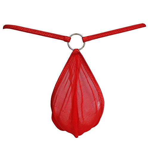 YiZYiF Men's Mesh G-String Thin Belt Bulge Pouch Bikini See Through T-Back Thong Red