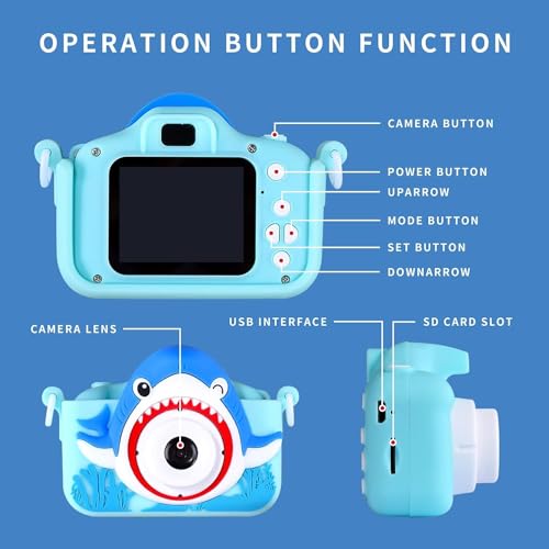 Image of Digital Mini Camera for Kids (Ages 3-12) - Fun Unicorn Silicone Cover, Perfect Toy for Boys & Girls (Shark-Blue)