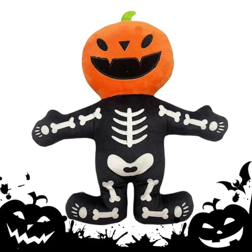 Tktouci Juguete chirriante para perros, esqueleto de calabaza, juguetes masticables para perros, felpa interactiva suave para interiores y exteriores, jaula de coche, parque de viajes, patio trasero