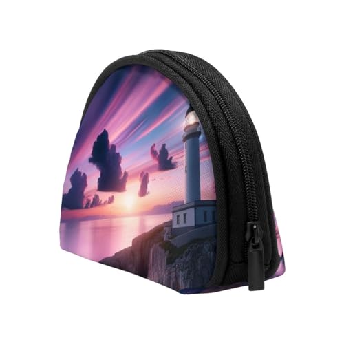 Portable Coin Purse Sunset-Lighthouse-Ocean-Sea Mini Zippered Money Pouch Card Holder4