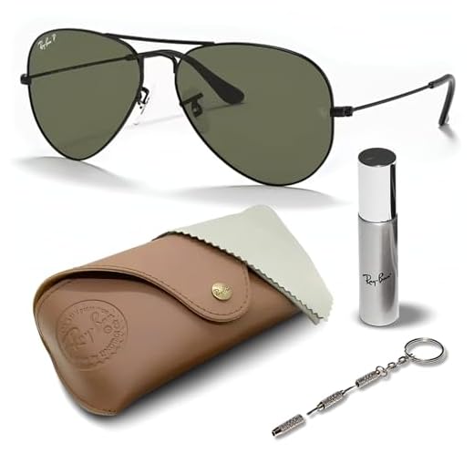 Ray-Ban RB3025 Óculos de sol clássicos polarizados em forma de aviador com kit de óculos – protetores de nariz ajustáveis – Óculos de sol retrô formais e casuais ideais, Preto (002/58 | 55 mm)