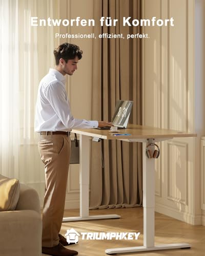 TRIUMPHKEY Höhenverstellbarer Schreibtisch 140x70, 18mm Tischplatte & USB-A – Ansicht 3