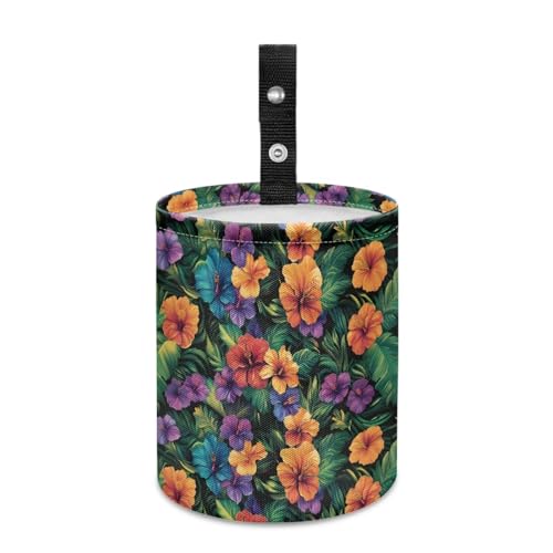 Image of Hawaii Flower Print Car Trash Can Collapsible Hanging Car Trash Bin Cute Universal Car Interior Accessories for Car SUV Trucks