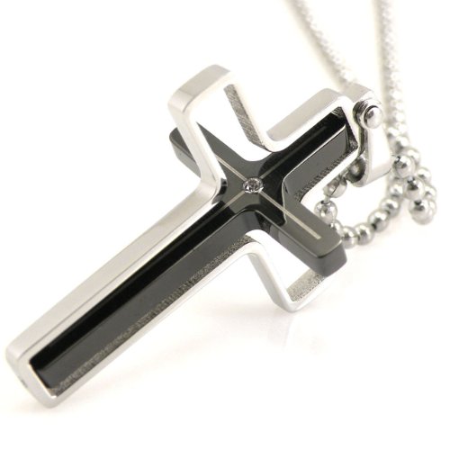 Dahlia 360 Degrees Spinning Cross Stainless Steel Black Pendant Necklace 20