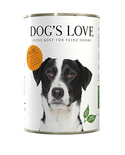DOG'S LOVE Premium cibo umido cane tacchino con mela, zucchine e olio di noce (6 x 400 g)