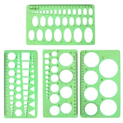 4PCS Plastic Circle and Oval Templates - Clear Green Measuring Templates for Drawing and Formwork Projects
