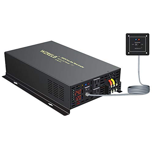 WZRELB 2000W 24VDC 120VAC Pure Sine Wave Power Inverter with 2 AC Outlets Wired Remote Control Car Inverter (RBP-200024WR)