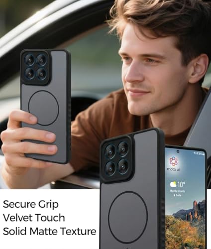 Image of VONZEE Matte Magnetic Case Compatible for Motorola Edge 60 Pro Wireless Charging Shockproof Anti-Scratch TPU PC Slim Fit Full Protection Phone Cover for Motorola Edge 60 Pro-Black