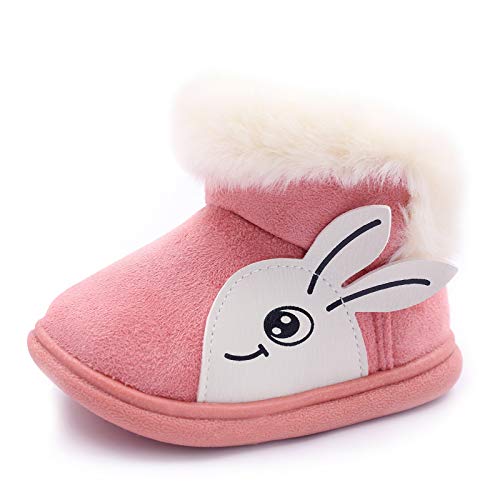 Toddler Baby Girls Boys Winter Snow Boots Faux Fur Lined Warm Girls Booties TPR Sole Cold Weather Flat Shoes Infant Toddler Little Kid (Pink Rabbit, Numeric_3)