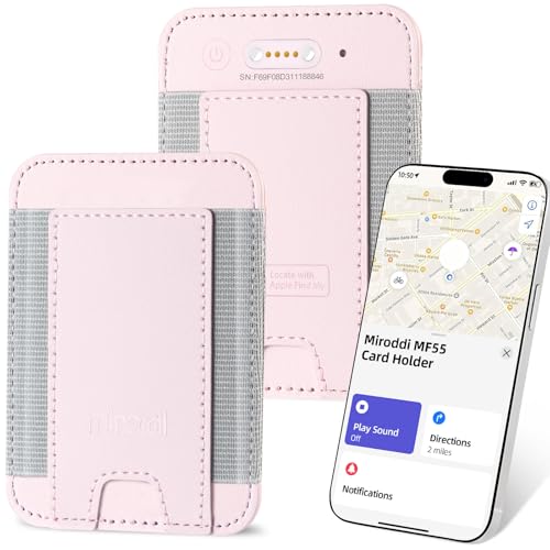 Miroddi Credit Card Holder with Find My, Premium Leather Small Wallet for Women, RFID Blocking Slim Card Wallet for Women Men, Minimalist Business Credit Card Wallet, Holds Up to 14 Cards, Pink