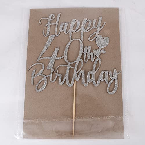 Yuinyo 40Th Handmade Glitter Happy Birthday Cake Topper, Cheers To 40Th Birthday Cake Bunting Decor,Forty Birthday Party Decoration Supplies (Silver) #TOP5