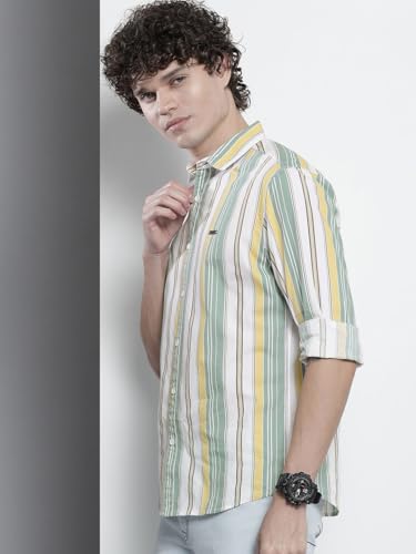 Image of The Indian Garage Co Men Regular Fit Striped Full Sleeves Cutaway Collar Casual Shirt