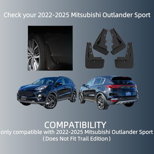 Image of No Drill Mud Flaps Compatible with Mitsubishi Outlander Sport 2020-2025, Custom Fit Splash Guards for Flush Wheel Arch, All Weather Mud Guards (Does NOT Fit Trail Edition)