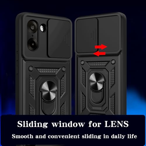 Image of Spazy Case OnePlus Nord CE 5 Back Cover | Heavy Duty Hybrid Case with 360 Degree Rotating Finger Ring Holder + Slider Shutter Camera Protection Case for OnePlus Nord CE 5 - Black