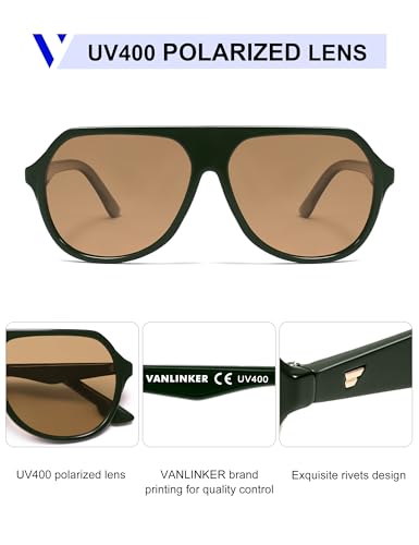 Image of VANLINKER Retro Oversized Polarized Aviator Sunglasses for Women Men Vintage 70s Big Square Aviators VL9851,Brown