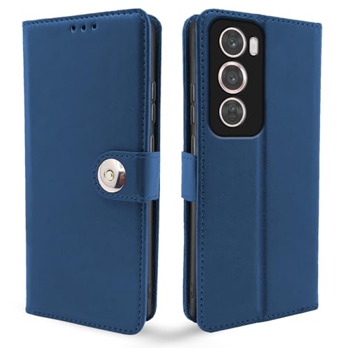 Image of Pikkme Flip Cover Leather Finish | Inside TPU with Card Pockets | Wallet Stand and Shock Proof | Complete Protection Button Flip Case for Oppo Reno 12 Pro 5G (Blue)
