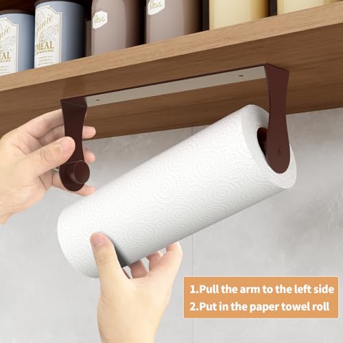 Image of Oil Rubbed Bronze Paper Towel Holder Under Cabinet, Oil Rubbed Bronze Kitchen Accessories Decor, Wall Mount Paper Towel Holder for Bathroom, Stainless Steel, Adhesive or Screws