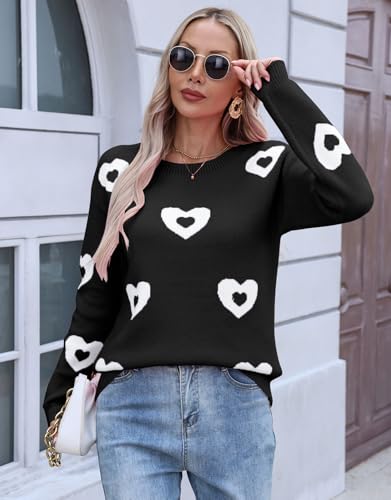 Women Fall Winter Boat Neck Pullover Sweaters Long Sleeve Cute Heart Valentines Sweater4