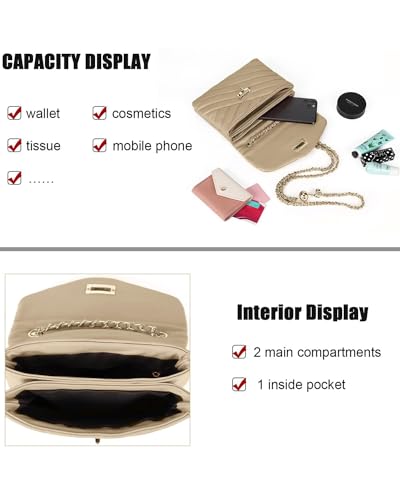 Image of LAVTUG Quilted Crossbody Bag for Women Small Flap Purse with Gold Chain | Faux Leather, Elegant Designer Shoulder Handbag, Everyday Use
