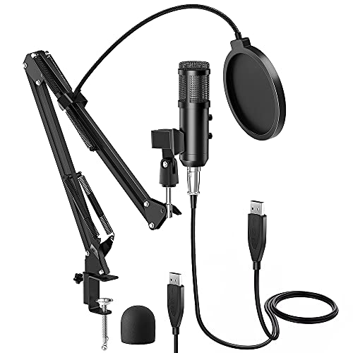 USB Microphone for Computer, BENGOO LM-1 PC Microphone kit Professional Podcast Streaming Condenser with Adjustable Arm, Noise Reduction Mic, Mute Key, Plug & Play for Gaming YouTube Karaoke Recording