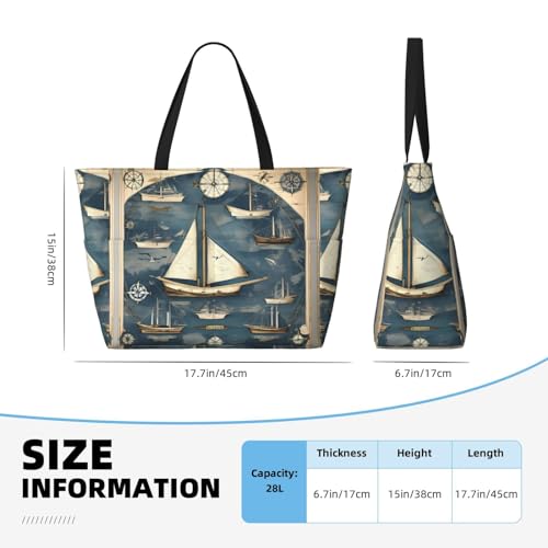 Nautical Sailboat Map Large Capacity Foldable Tote Bag Women Beach Tote Bag Handbag Gym Bag Travel Shopping Bag4
