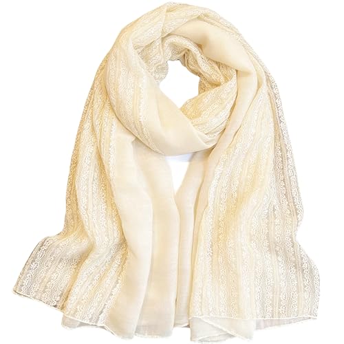 IZUS Womens Spring-Lightweight-Scarf Lace-Cotton-Linen Shawl-Wrap Fall Winter Breathable Neck Warm Scarves Cold Weather