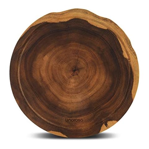 linoroso Round Cutting Board, Exquisite Non-Splicing Acacia Wood Cheese Board, Reversible Round (Dia. 12inch) Charcuterie Boards with Juice Groove (Non-Exact Round, Follows Actual Shape of wood) Cover