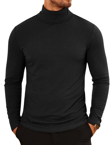 COOFANDY Pull à Col Roulé pour Homme T-Shirt à Manches Longues Chaud Casual Tricot Pulls Hiver Slim Fit Noir M