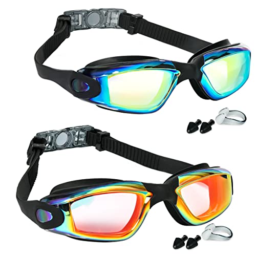 Lunettes de natation anti-buée EWPJDK pour adultes, lot de 2 paires aqua et orange